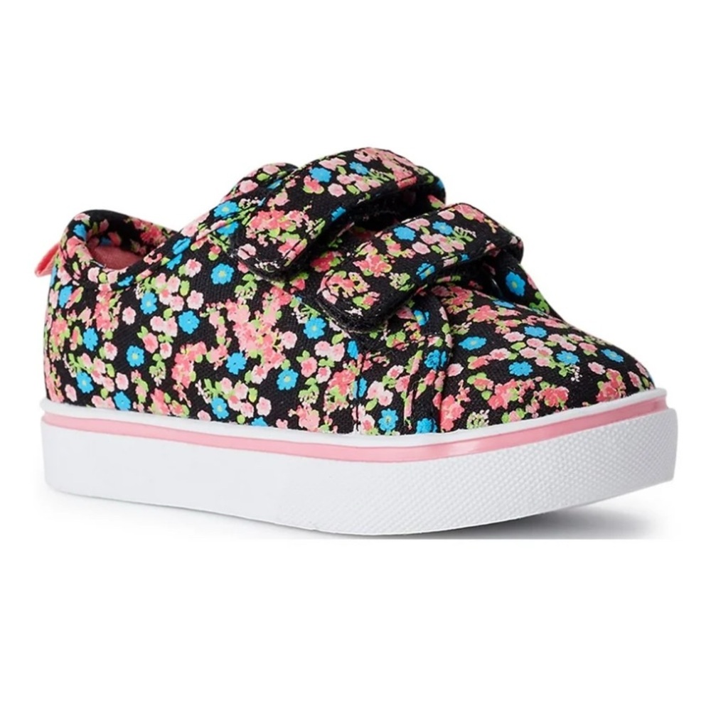 Wonder Nation Black, Pink, and Blue Floral Canvas Sneakers